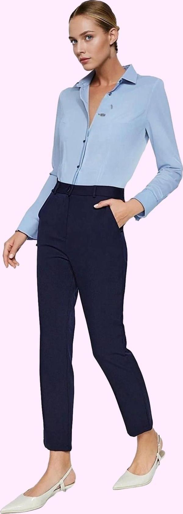 Kadın Dokuma Boru Paça Pantolon Normal Bel Cigarette Kalıp Günlük Kullanım Kaliteli Malzeme - Image 1