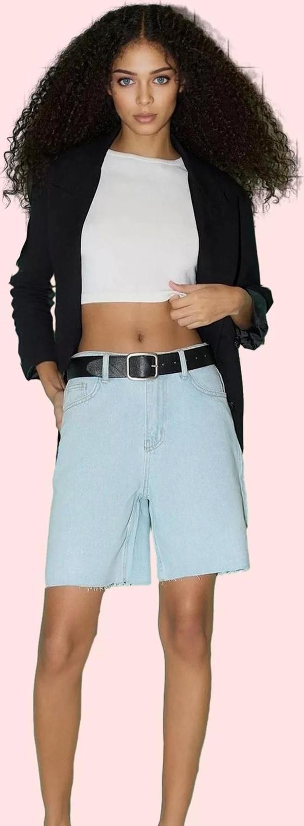 Kadın Yüksek Bel Denim Bermuda Şort Boru Paça Rahat Yaz Günlük Hafta Sonu Kaliteli Malzeme - Image 1