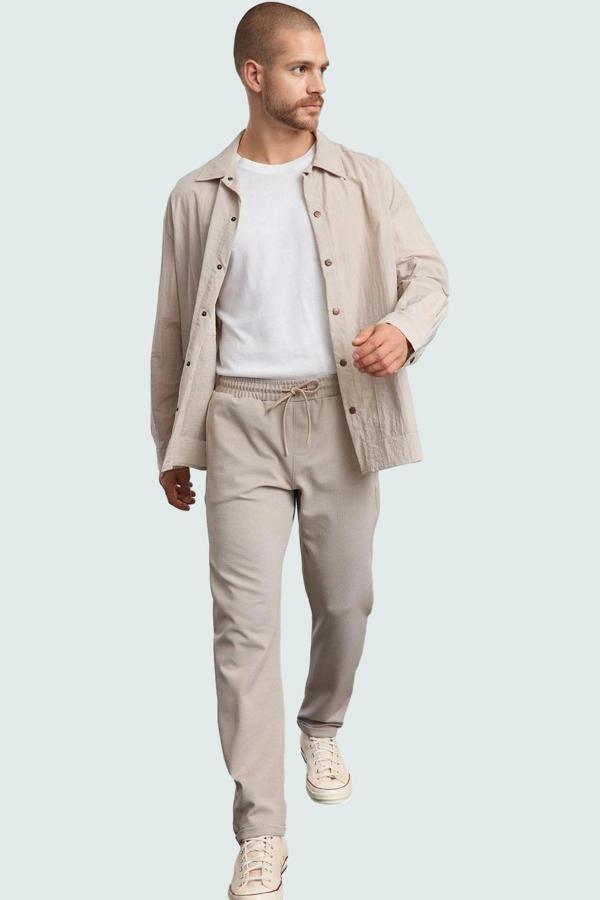 Erkek Regular Fit Rahat Beli Lastikli Duble Paça Pantolon Dokuma Kumaş Günlük Kullanım Hafta Sonu - Image 1