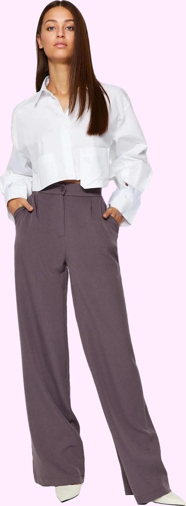 Kadın Geniş Paça Dokuma Pantolon Yüksek Bel Regular Boy Casual Günlük Yaz Aylarının Vazgeçilmezi - Image 1