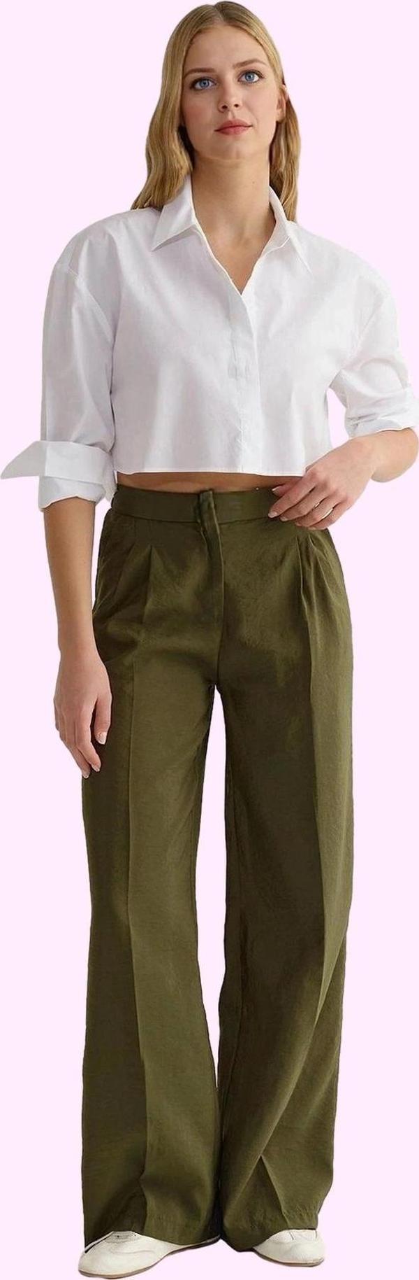 Kadın Geniş Paça Wide Leg Dokuma Pantolon Yüksek Bel Yaz Aylarının Vazgeçilmezi Günlük Kullanım - Image 1