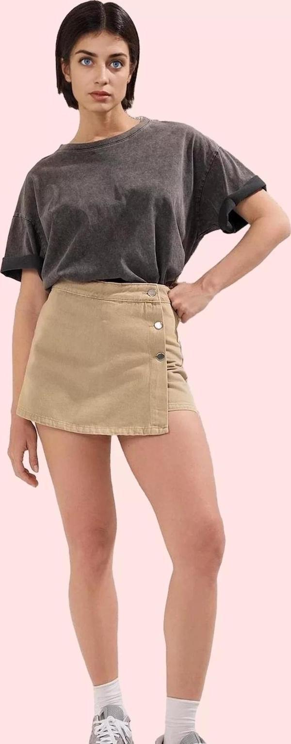 Kadın Denim Şort Etek Yüksek Bel Geniş Paça Düz Desen Pamuklu Günlük Kombinler Özel Günler - Image 1