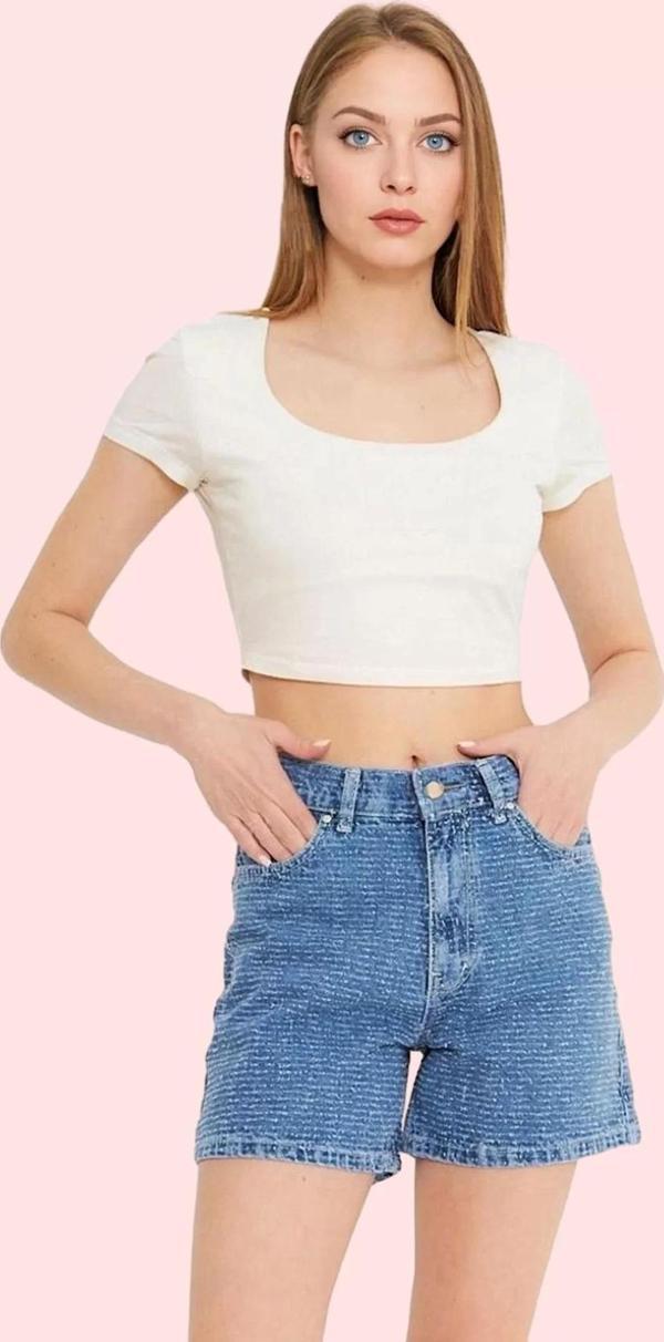 Kadın Yüksek Bel Geniş Paça Denim Şort Pamuk Günlük Kombinler Hafta Sonu Dayanıklı Malzeme - Image 1