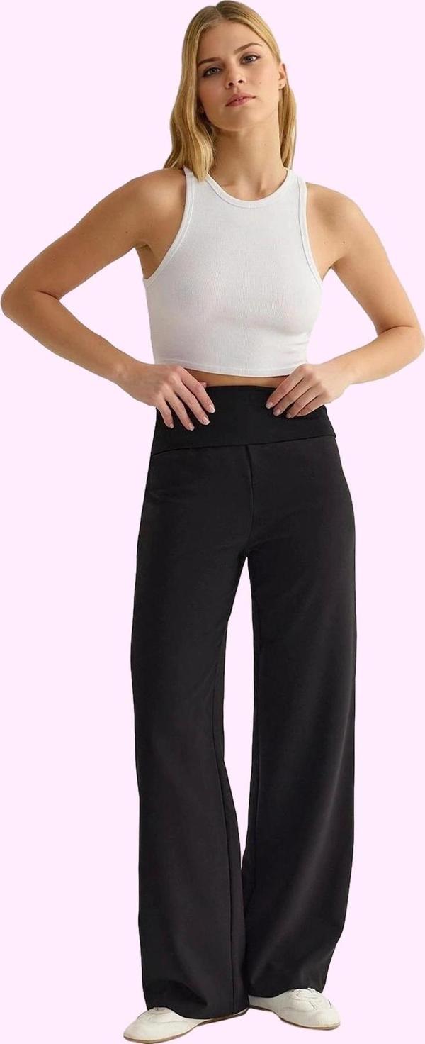Kadın Geniş Paça Dokuma Pantolon Normal Bel Düz Desen Casual Günlük Yaz Aylarının Vazgeçilmezi - Image 1