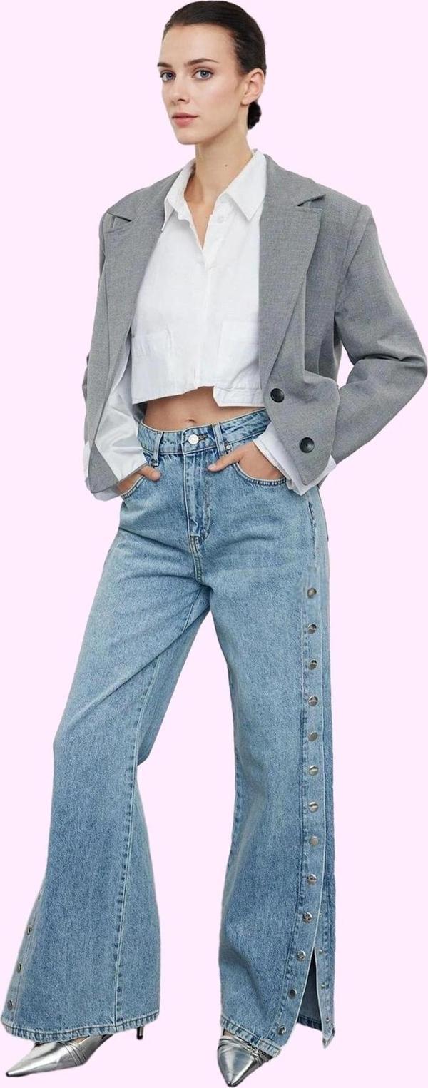 Kadın Geniş Paça Yüksek Bel Denim Pantolon Pamuk Günlük Kombinler Yaz Aylarının Vazgeçilmezi - Image 1