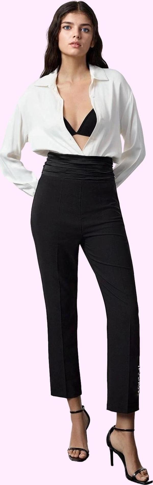 Kadın Yüksek Bel Boru Paça Dokuma Pantolon Şık Gece Kombinleri İçin Yaz Aylarının Vazgeçilmezi - Image 1