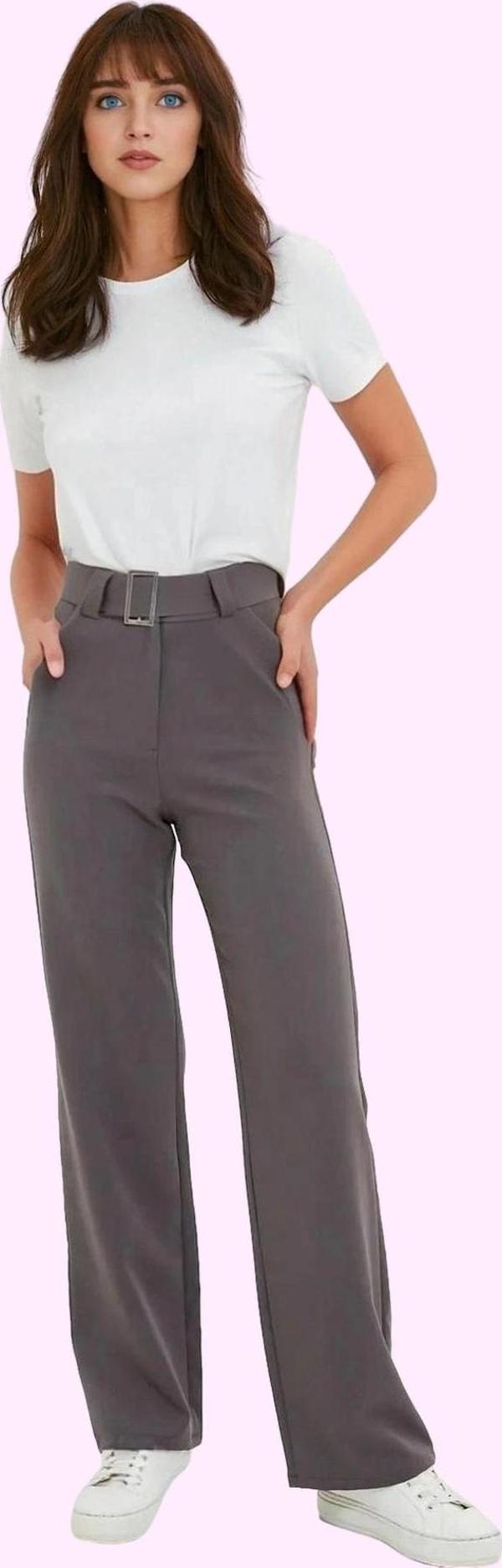 Kadın Yüksek Bel Straight Pantolon Düz Desen Kemerli İş Ve Günlük Yaz Aylarının Vazgeçilmezi - Image 1