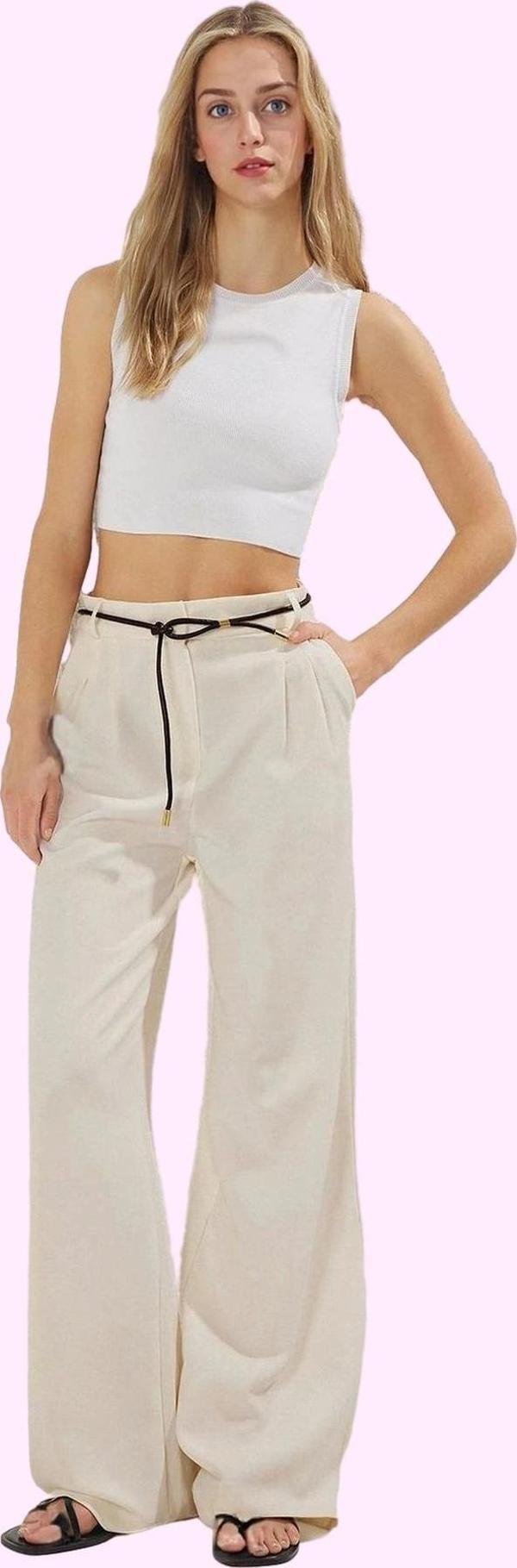 Kadın Geniş Paça Pantolon Yüksek Bel Wide Leg Finike Dokuma Yazlık Yaz Aylarının Vazgeçilmezi - Image 1