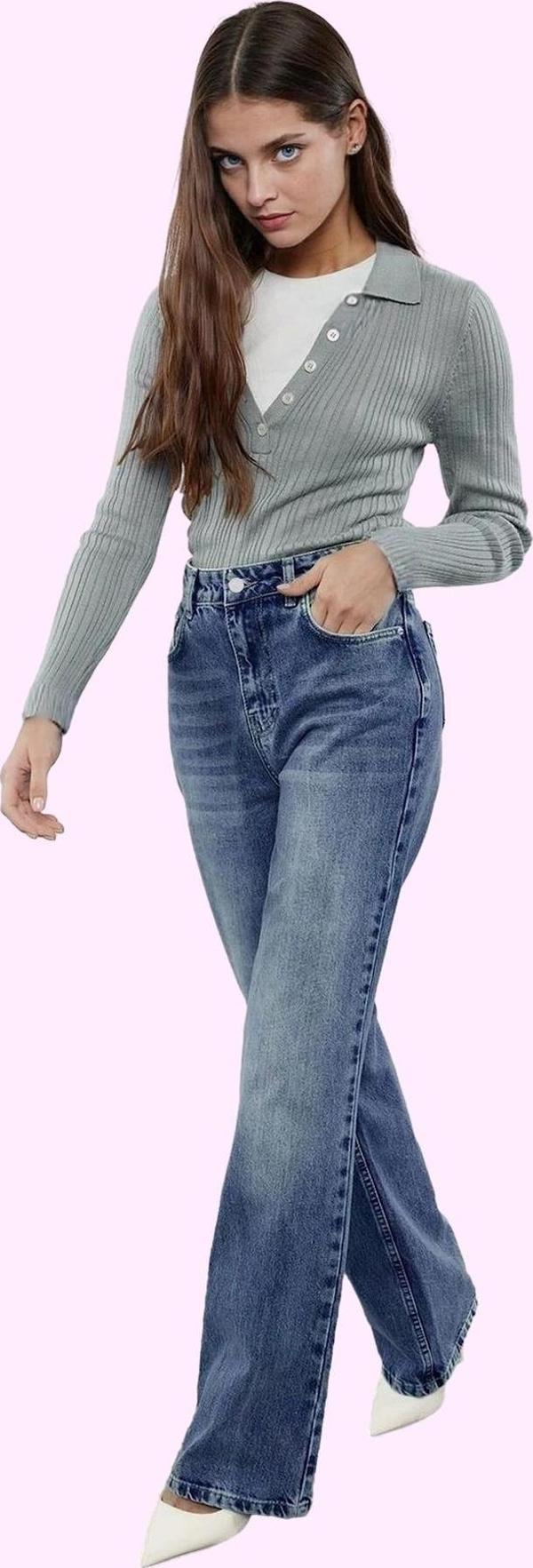 Kadın Yüksek Bel Geniş Paça Jean Pantolon Pamuk Günlük Kullanım Yaz Aylarının Vazgeçilmezi - Image 1