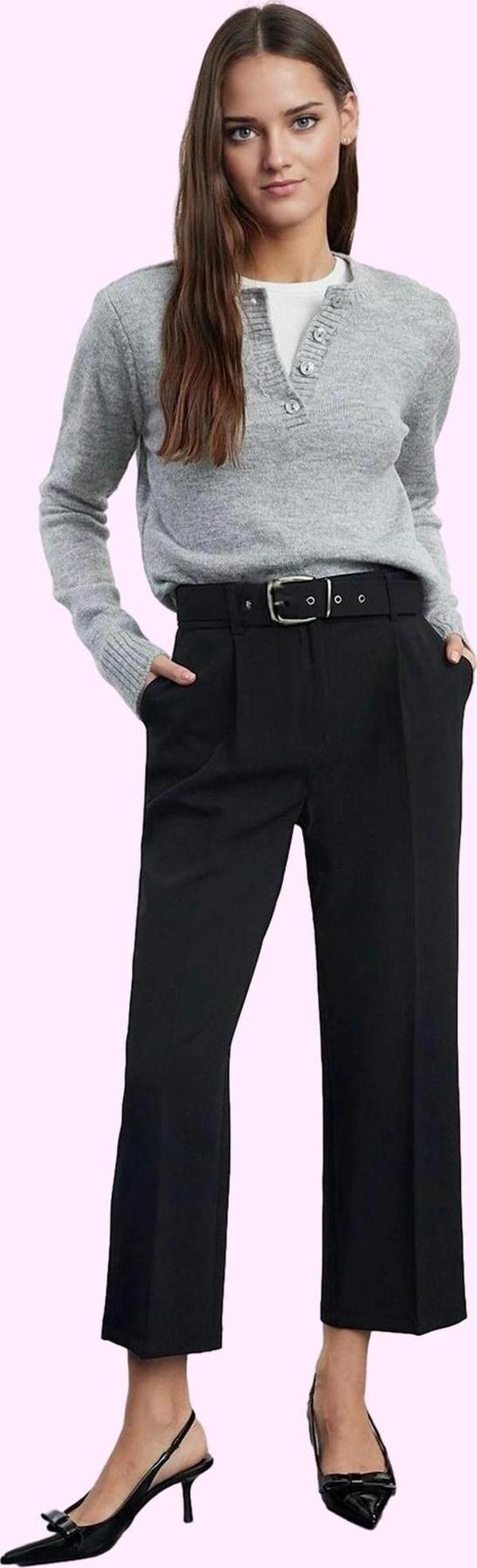Kadın Yüksek Bel Boru Paça Dokuma Pantolon Kemerli Casual Günlük Kullanım Kaliteli Malzeme - Image 1