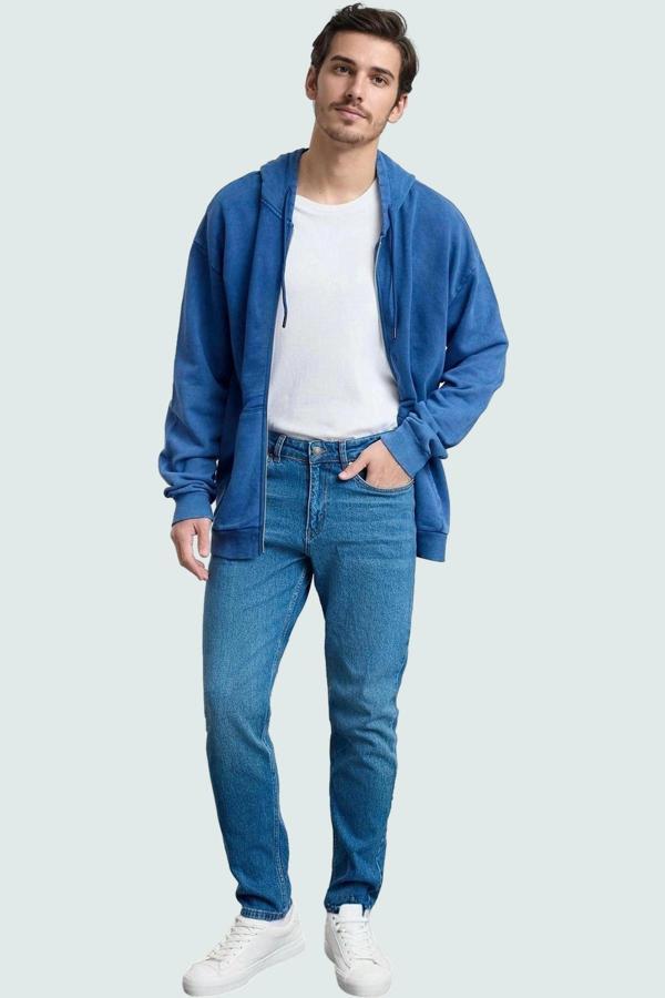 Erkek Orta Denim Kot Pantolon Essential Fit Boru Paça Günlük Kombinler Yaz Aylarının Vazgeçilmezi - Image 1