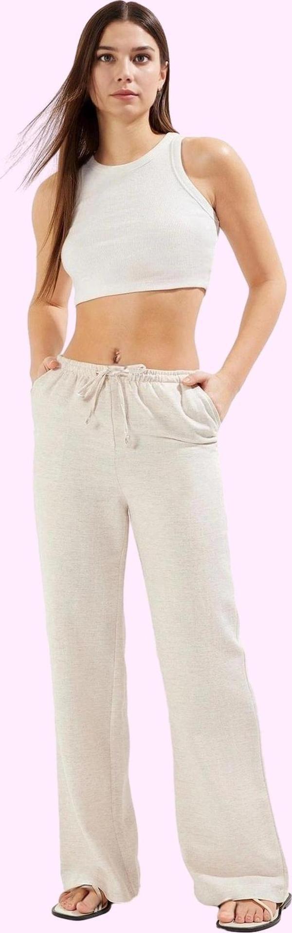 Kadın Geniş Paça Rahat Pantolon Renk Regular Boy Yaz Aylarının Vazgeçilmezi Günlük Kullanım - Image 1