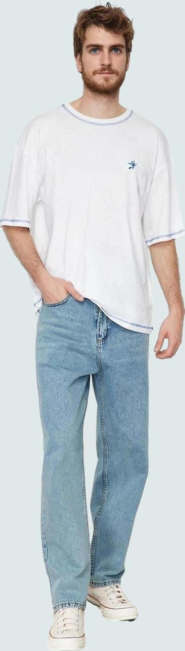 Erkek Geniş Paça Uzun Boy Kot Pantolon Pamuklu Günlük Kullanım Hafta Sonu Kaliteli Malzeme - Image 1