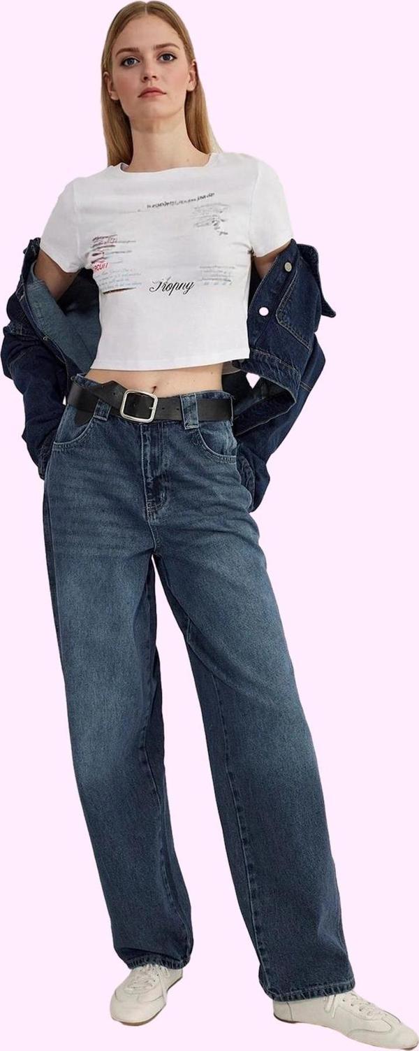 Kadın Baggy Fit Jean Uzun Boy Normal Bel Pamuklu Günlük Kombinler Yaz Aylarının Vazgeçilmezi - Image 1
