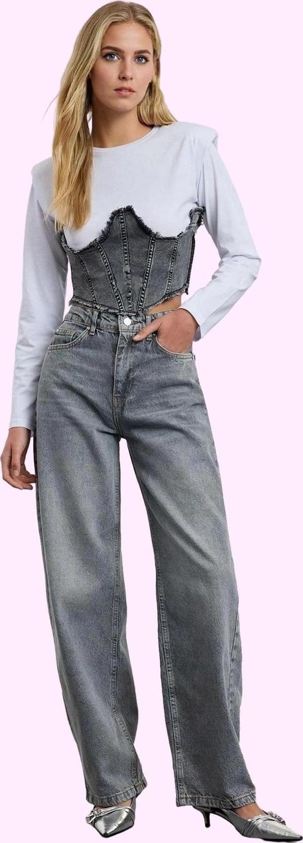 Kadın Yüksek Bel Geniş Paça Uzun Boy Jean Pantolon Pamuk Günlük Stil Yaz Aylarının Vazgeçilmezi - Image 1