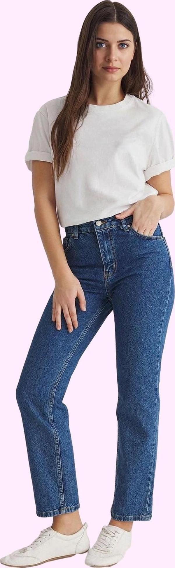 Kadın Straight Jean Pantolon Pamuk Günlük Kombinler İçin Hafta Sonu Yaz Aylarının Vazgeçilmezi - Image 1