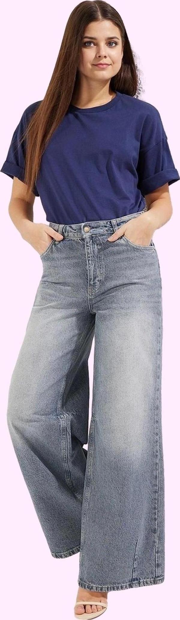 Kadın Geniş Paça Düşük Bel Jean Pantolon Pamuk Günlük Kombinler Yaz Aylarının Vazgeçilmezi - Image 1