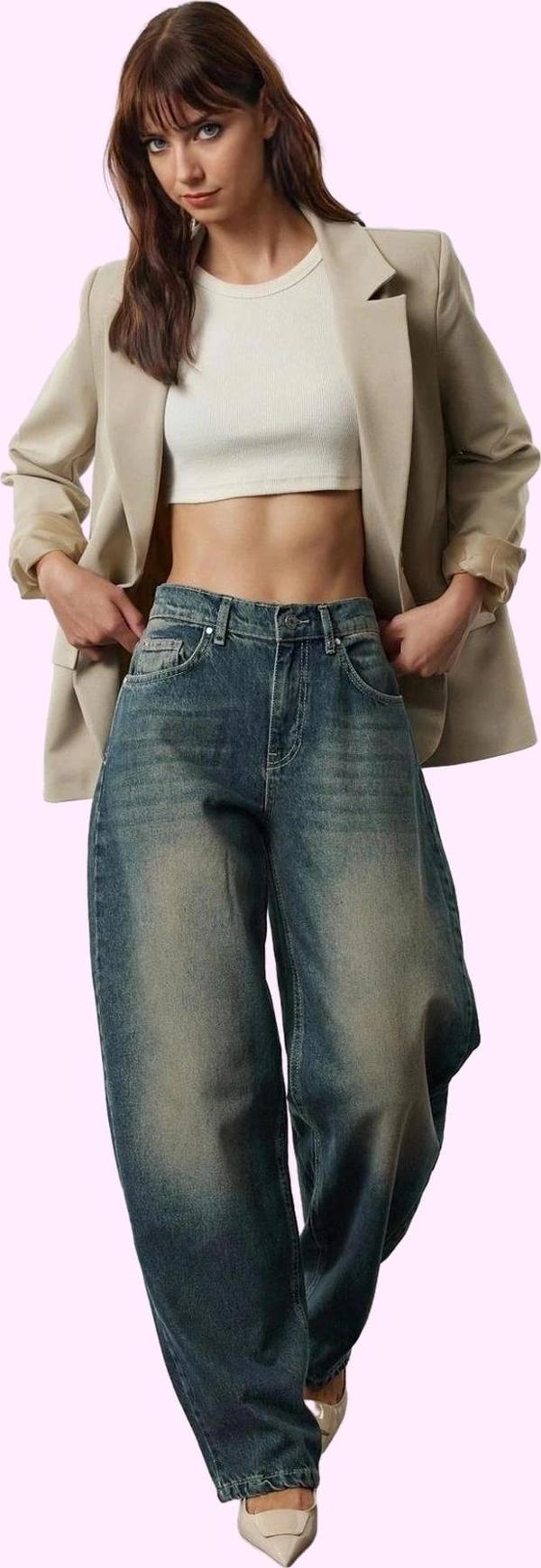 Kadın Yüksek Bel Uzun Boy Denim Jean Geniş Paça Baggy Pamuklu Günlük Stil Kaliteli Malzeme - Image 1