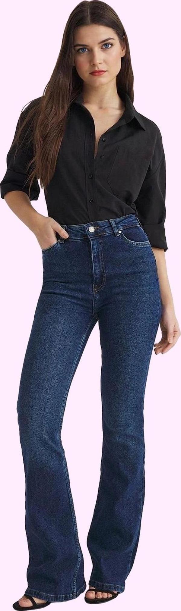 Kadın Yüksek Bel Flare Jean Günlük Stil Denim Pantolon Hafta Sonu Yaz Aylarının Vazgeçilmezi - Image 1