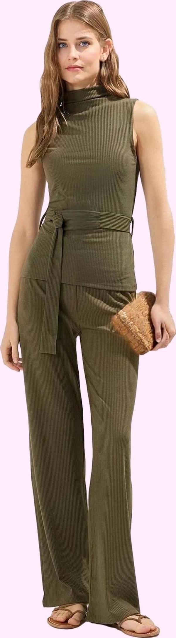 Kadın Geniş Paça Uzun Boy Örme Pantolon Yüksek Bel Düz Desen Günlük Stil Dayanıklı Malzeme - Image 1