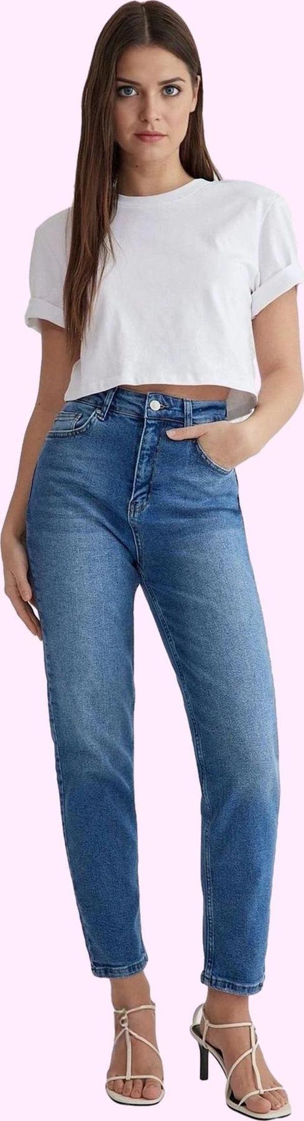 Kadın Yüksek Bel Geniş Paça Mom Jean Günlük Kullanım Hafta Sonu Yaz Aylarının Vazgeçilmezi - Image 1