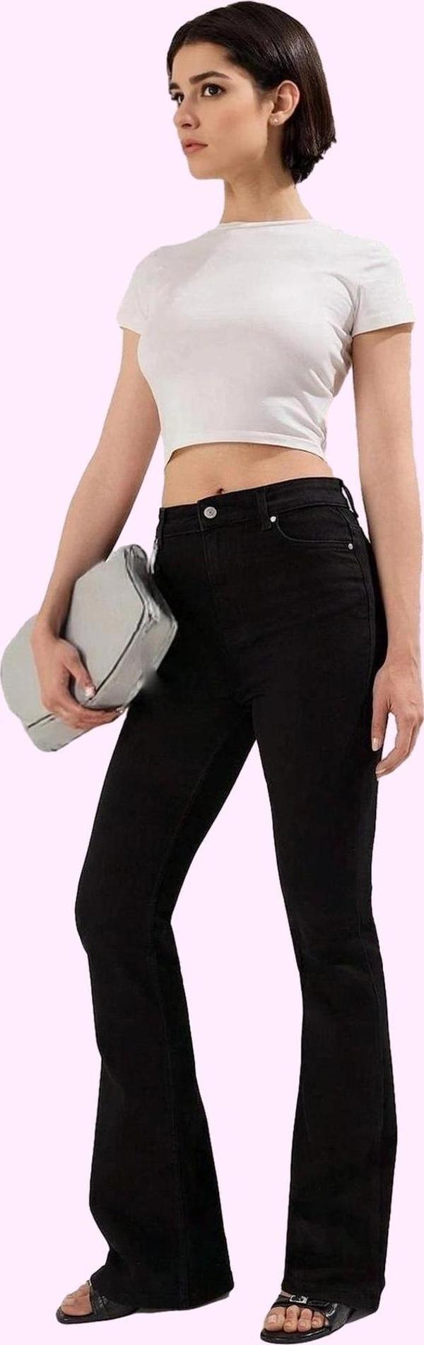 Kadın Yüksek Bel Flare Jean Pantolon Stretch Kumaş Günlük Stil Hafta Sonu Kaliteli Malzeme - Image 1