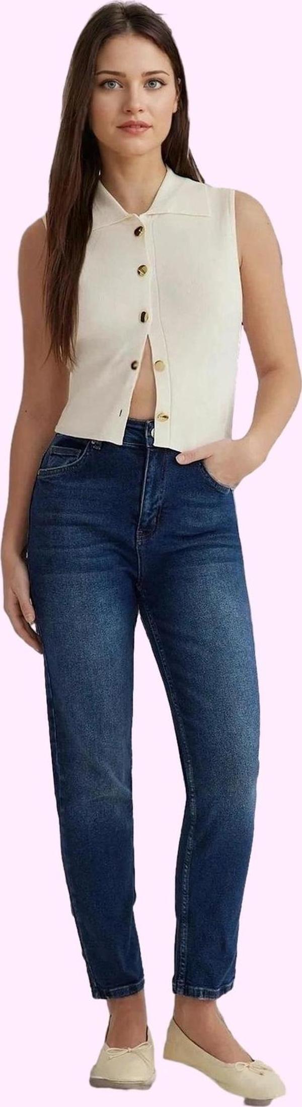 Kadın Yüksek Bel Geniş Paça Mom Jean Günlük Kullanım Hafta Sonu Yaz Aylarının Vazgeçilmezi - Image 1