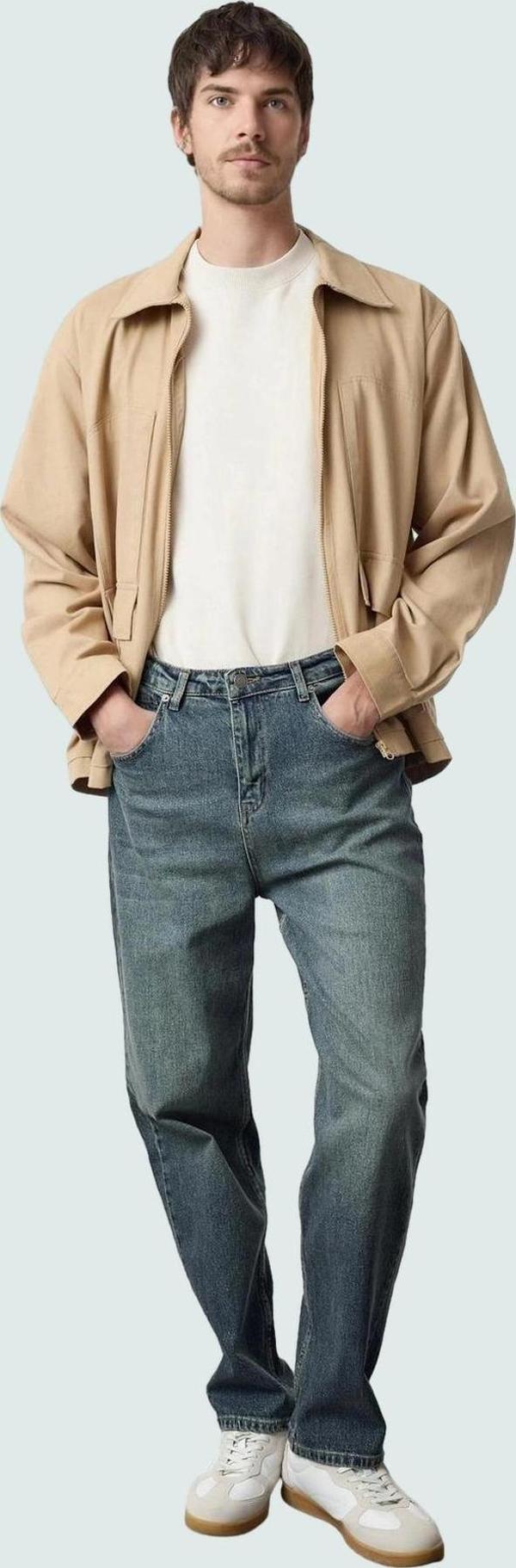 Erkek Baggy 90s Straight Fit Kot Pantolon Normal Bel Denim Günlük Kombinler Modern Tasarım - Image 1