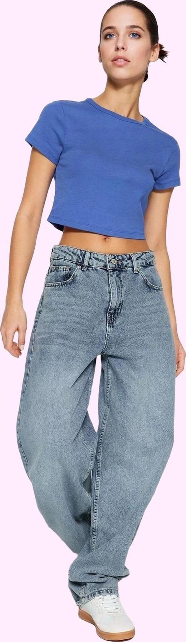 Kadın Baggy Kalıp Düşük Bel Boru Paça Jean Pamuk Günlük Stil Hafta Sonu Yaz Aylarının Vazgeçilmezi - Image 1