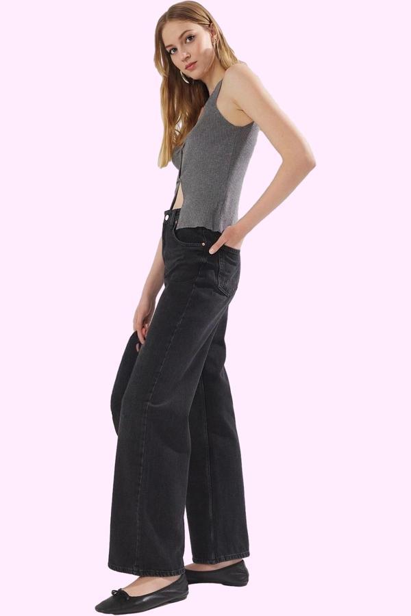 Kadın Yüksek Bel Geniş Paça Jean Pantolon Günlük Stil Hafta Sonu Yaz Aylarının Vazgeçilmezi - Image 1
