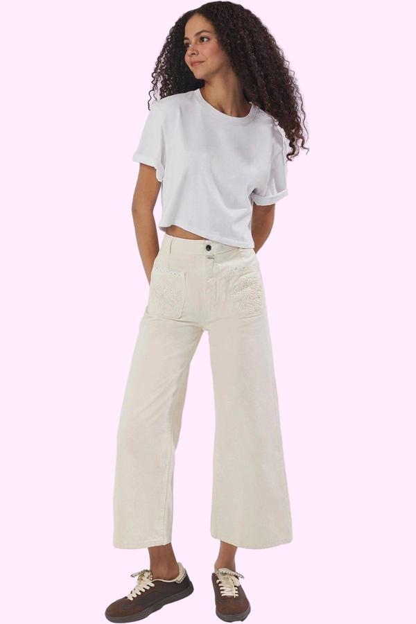 Kadın Yüksek Bel Geniş Paça Denim Culotte Pantolon Pamuklu Günlük Stil Yaz Aylarının Vazgeçilmezi - Image 1