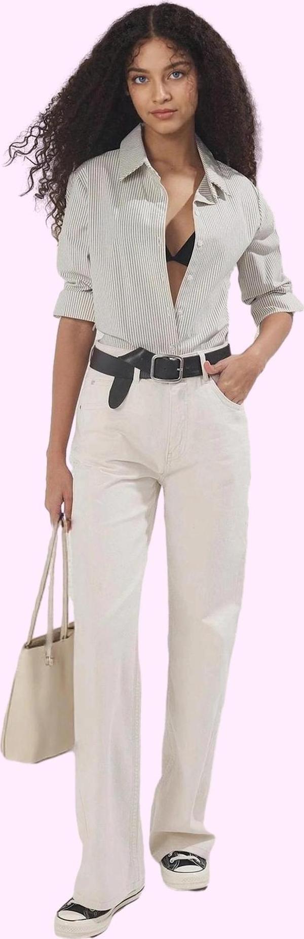 Kadın Yüksek Bel Geniş Paça Denim Pantolon Pamuk Günlük Stil Hafta Sonu Yaz Aylarının Vazgeçilmezi - Image 1