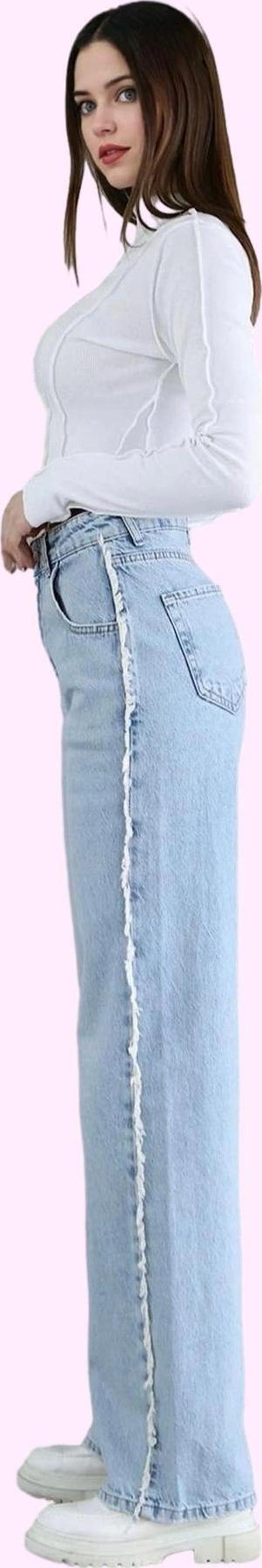 Kadın Yüksek Bel Uzun Boy Straight Jean Pantolon Pamuk Günlük Stil Yaz Aylarının Vazgeçilmezi - Image 1