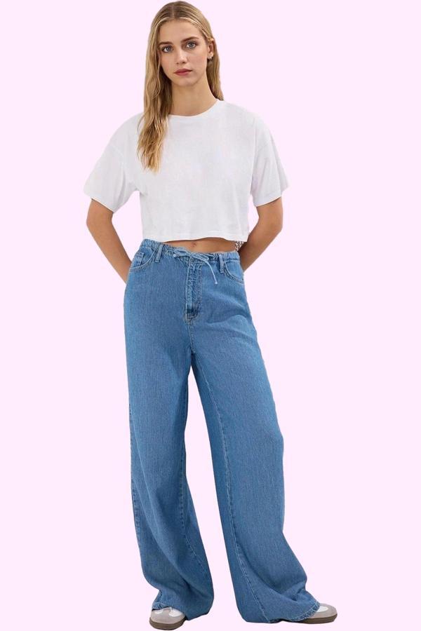Kadın Geniş Paça Yüksek Bel Kot Pantolon Liyosel Denim Günlük Stil Yaz Aylarının Vazgeçilmezi - Image 1