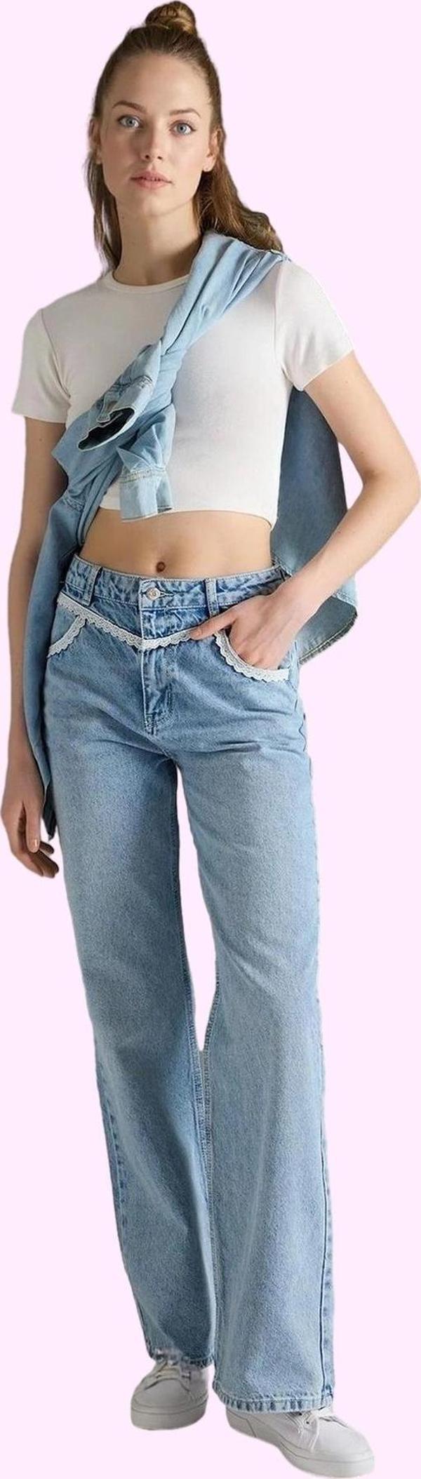 Kadın Yüksek Bel Geniş Paça Jean Pantolon Pamuk Günlük Kombinler Yaz Aylarının Vazgeçilmezi - Image 1