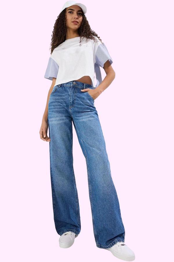 Kadın Geniş Paça Uzun Boy Denim Jean Pantolon Pamuk Günlük Kombinler Yaz Aylarının Vazgeçilmezi - Image 1