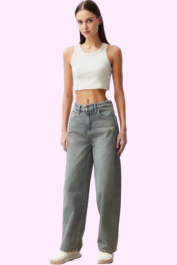 Kadın Geniş Paça Düşük Bel Denim Pantolon Pamuklu Günlük Kombinler Yaz Aylarının Vazgeçilmezi - Image 1