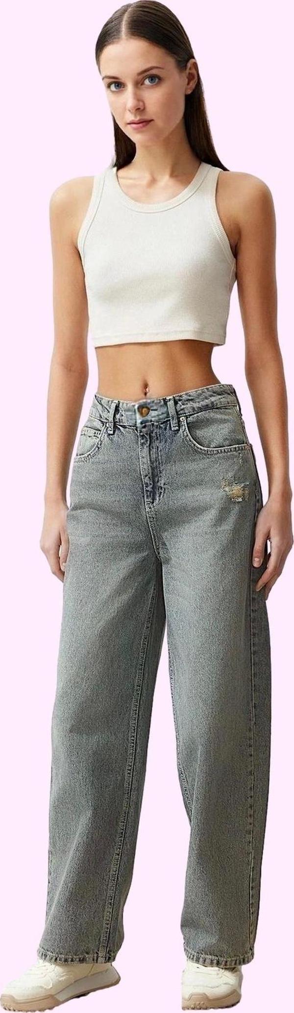 Kadın Geniş Paça Düşük Bel Denim Pantolon Pamuklu Günlük Kombinler Yaz Aylarının Vazgeçilmezi - Image 1
