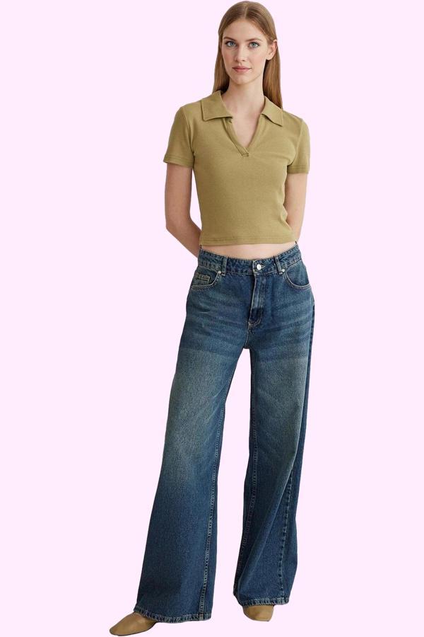 Kadın Geniş Paça Uzun Boy Düşük Bel Kot Pantolon Pamuklu Günlük Stil Yaz Aylarının Vazgeçilmezi - Image 1