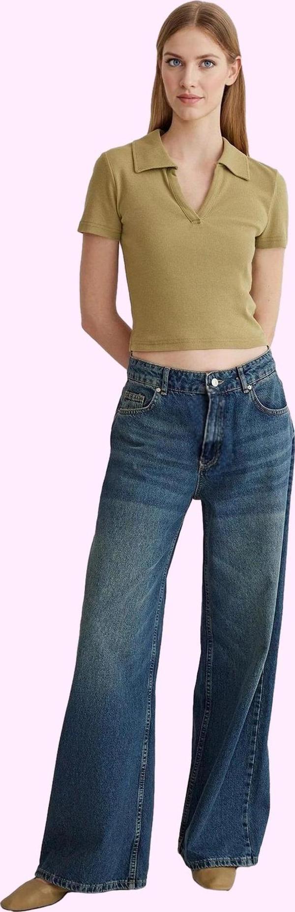 Kadın Geniş Paça Uzun Boy Düşük Bel Kot Pantolon Pamuklu Günlük Stil Yaz Aylarının Vazgeçilmezi - Image 1