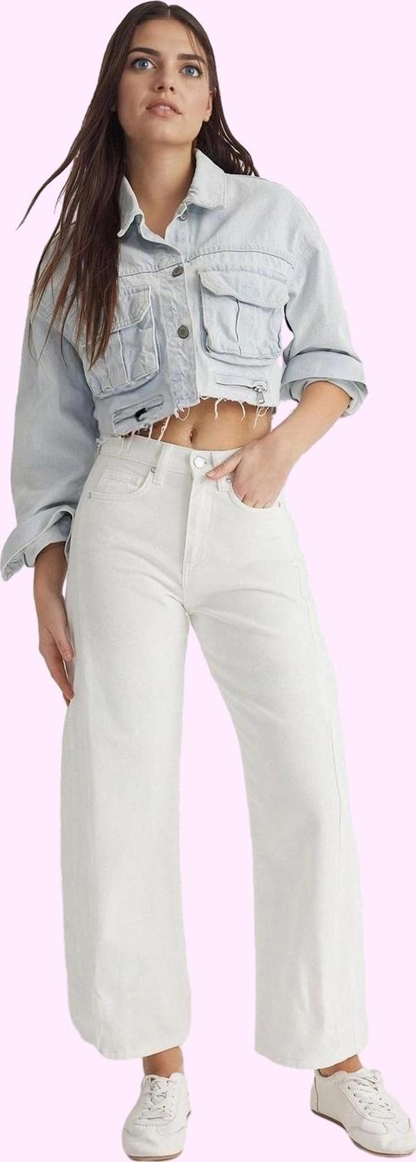 Kadın Yüksek Bel Geniş Paça Denim Pantolon Pamuk Günlük Stil Hafta Sonu Yaz Aylarının Vazgeçilmezi - Image 1