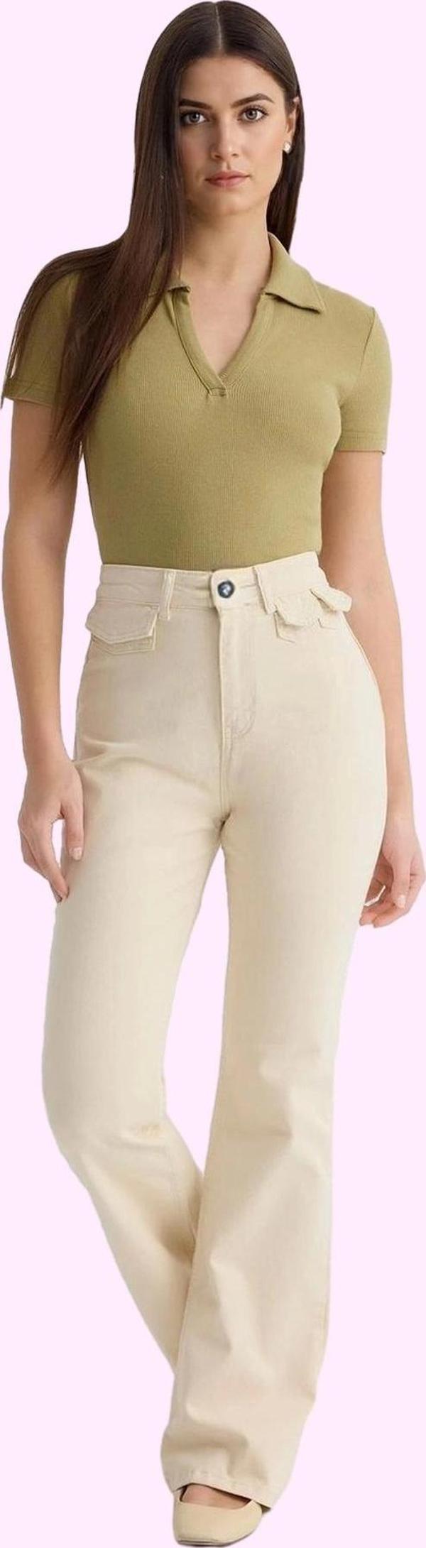 Kadın Yüksek Bel Flare Jean Renk Comfort Dokuma Yazlık Günlük Hafta Sonu Dayanıklı Malzeme - Image 1