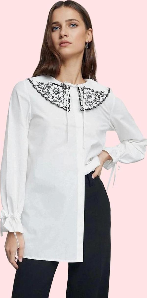 Kadın Tunik Gömlek Nakışlı Bebe Yaka Uzun Kollu Polyester Günlük Yaz Aylarının Vazgeçilmezi - Image 1