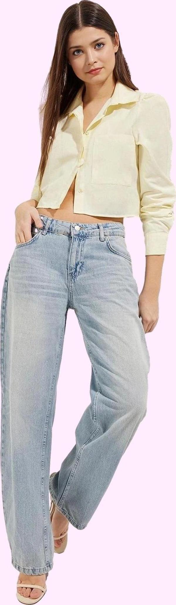 Kadın Geniş Paça Düşük Bel Baggy Jean Pantolon Pamuklu Günlük Kombinler Yaz Aylarının Vazgeçilmezi - Image 1