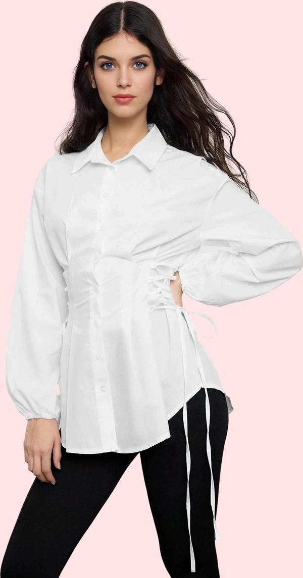 Kadın Uzun Kollu Gömlek Yaka Dokuma Basic Kalıp Terrycotton Kumaş Günlük Kullanım Hafta Sonu - Image 1
