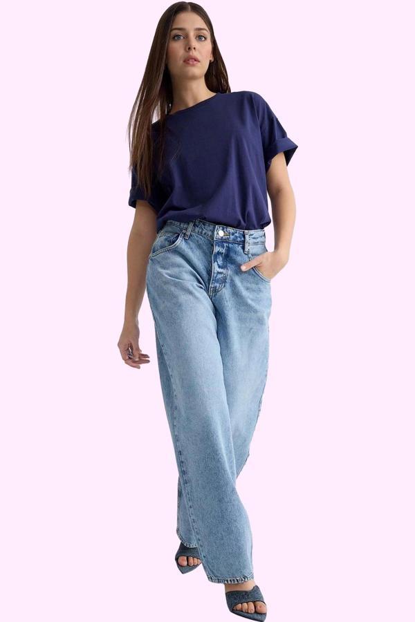 Kadın Baggy Jean Normal Bel Uzun Boy Pamuklu Günlük Kullanım Hafta Sonu Yaz Aylarının Vazgeçilmezi - Image 1