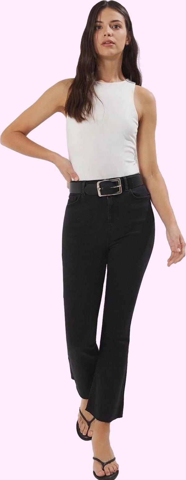 Kadın Yüksek Bel Geniş Paça Denim Pantolon Regular Boy Flare Kesim Günlük Stil Özel Günler - Image 1