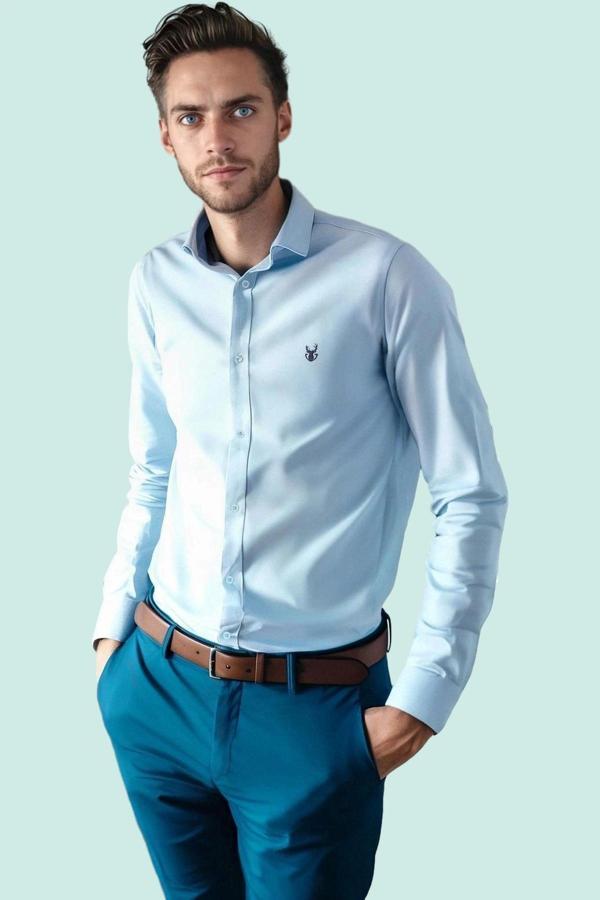 Erkek Slim Fit Kısa Kollu Gömlek Yaka Düz Desen Basic Siluet Rahat Günlük Kaliteli Malzeme - Image 1