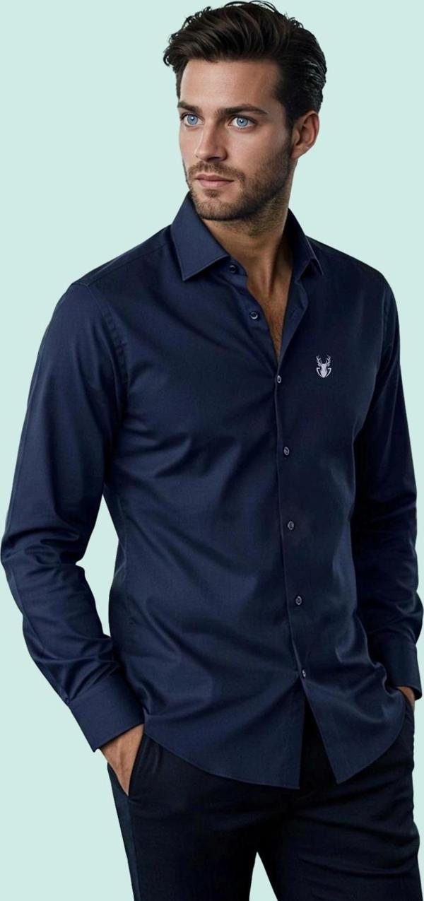 Erkek Slim Fit Kısa Kollu Gömlek Yaka Düz Desen Basic Siluet Rahat Günlük Kaliteli Malzeme - Image 1