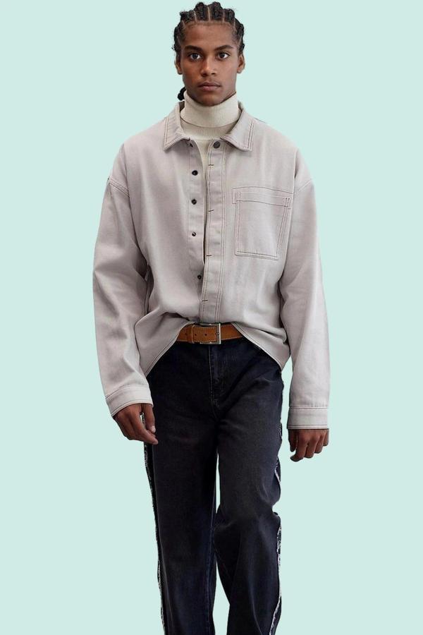Erkek Oversize Gabardin Gömlek Ceket Pamuk Günlük Stil Hafta Sonu Yaz Aylarının Vazgeçilmezi - Image 1